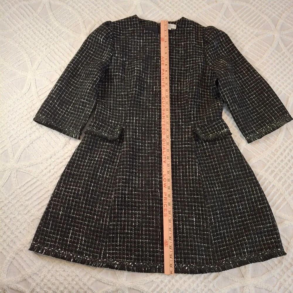 S'edge Womens Size Large Black White Tweed‎ Puff Sleeve Mini Dress NWT